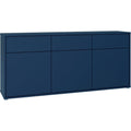 Das Sideboard zeigt geschlossenen Stauraum in Blau