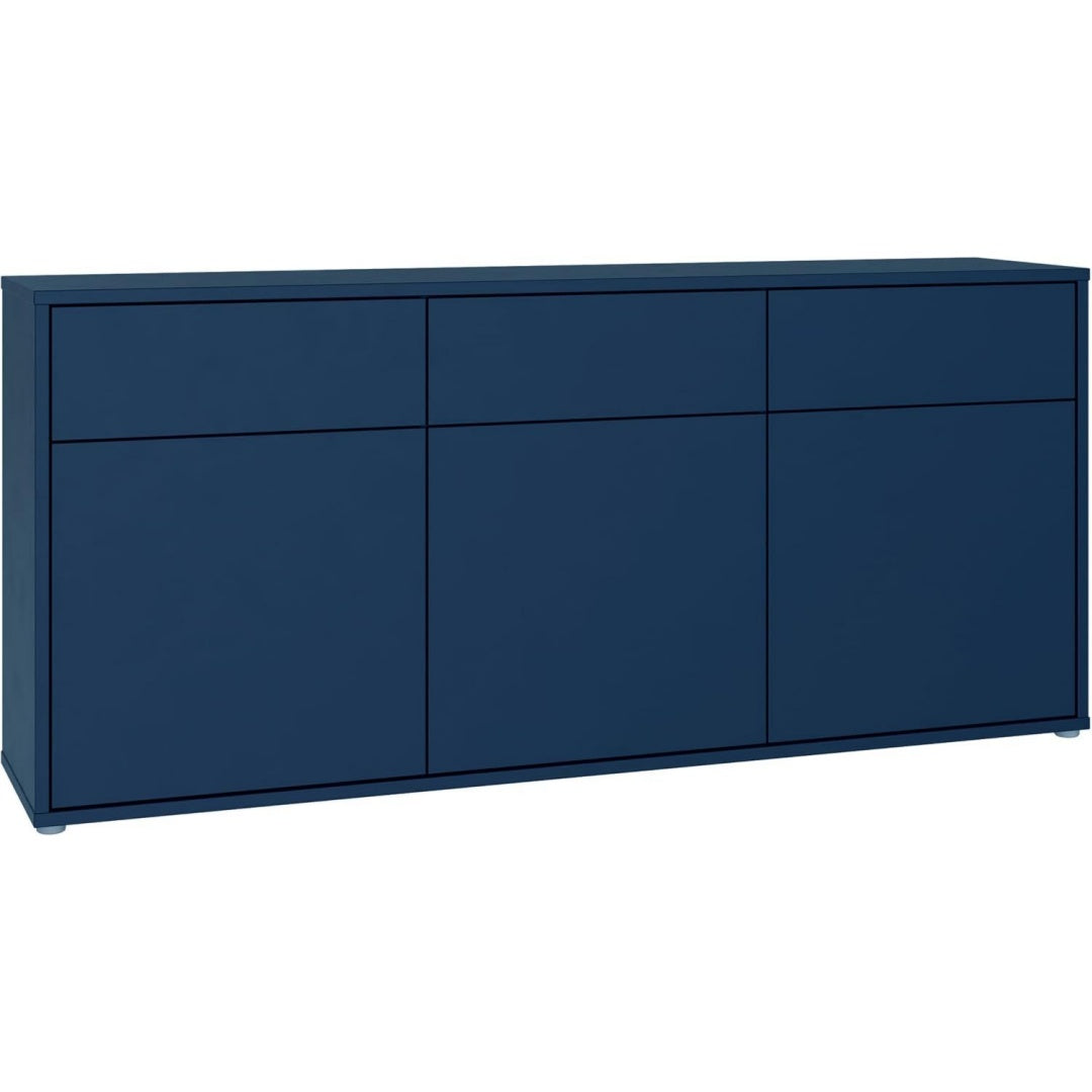 Das Sideboard zeigt geschlossenen Stauraum in Blau