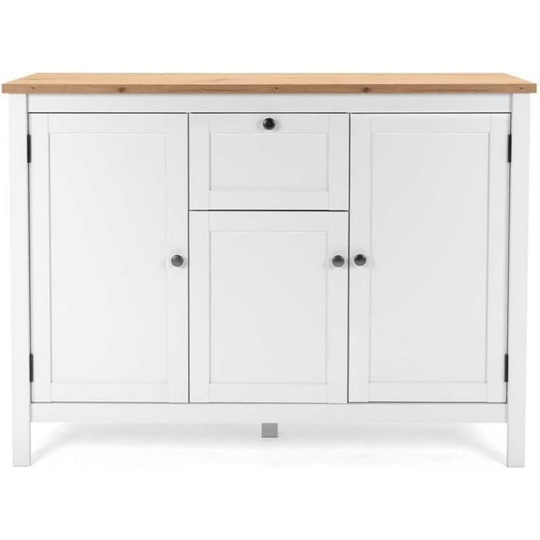 Sideboard in Weiss und Eichenbraun mit geschlossenem Stauraum