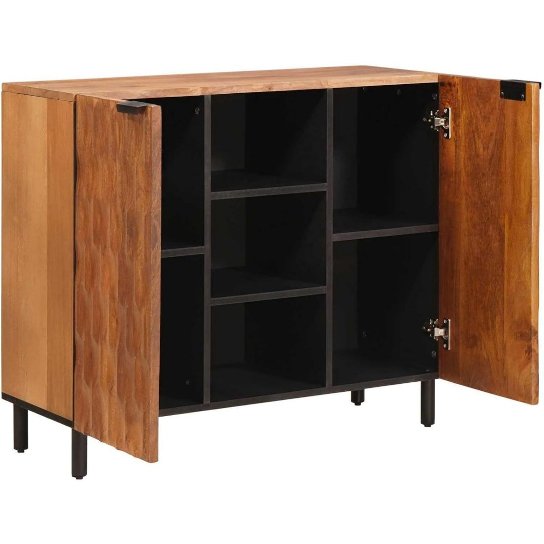 Das Sideboard misst 90 x 33 x 75 cm in Braun