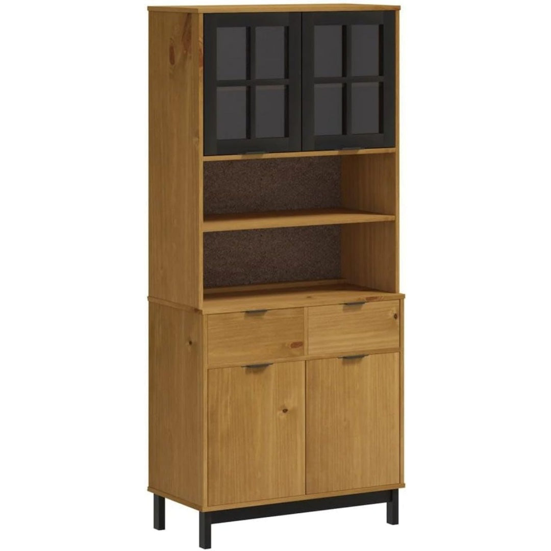Hochschrank mit Schubladen, Glastueren und geschlossenem Stauraum
